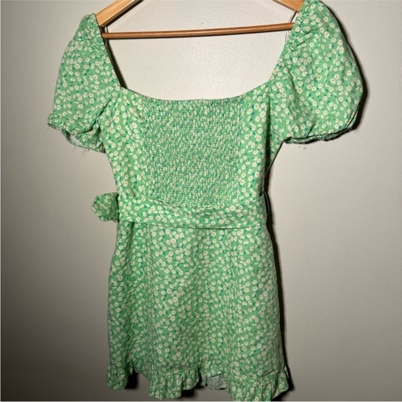 Zara linen blend puff sleeve floral  mini dress M - Picture 3 of 6